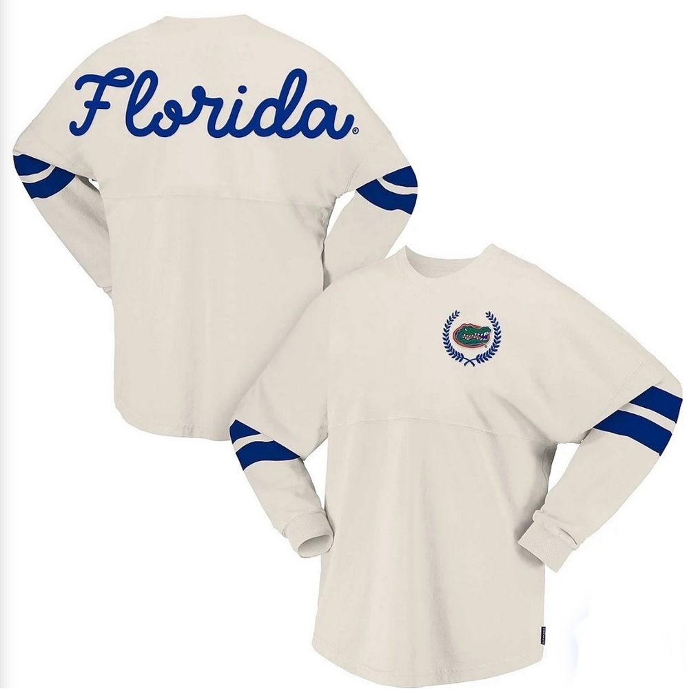 Spirit Jersey Florida Gators Women’s Oversized Cream/Blue Long Sleeve Shirt SzXL